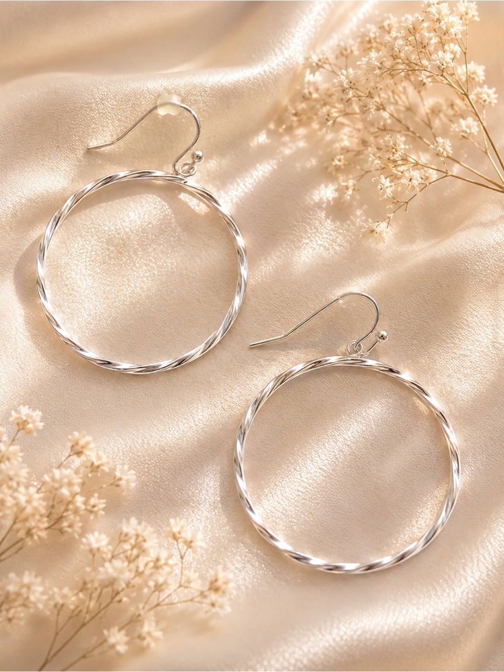 Elegant Twisted Hoop Drop Earrings - Silver